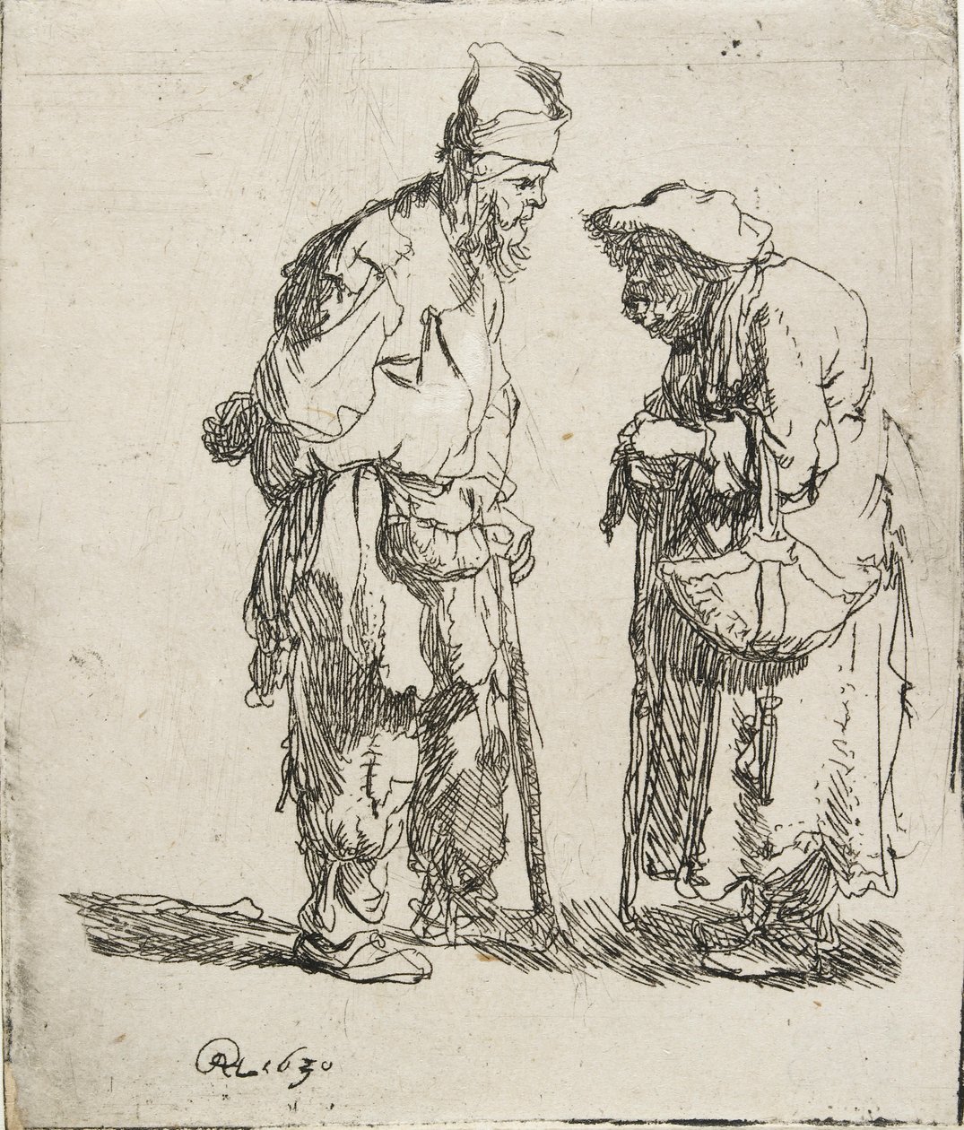 Bedelman en bedelvrouw in gesprek, 1630 door Rembrandt van Rijn