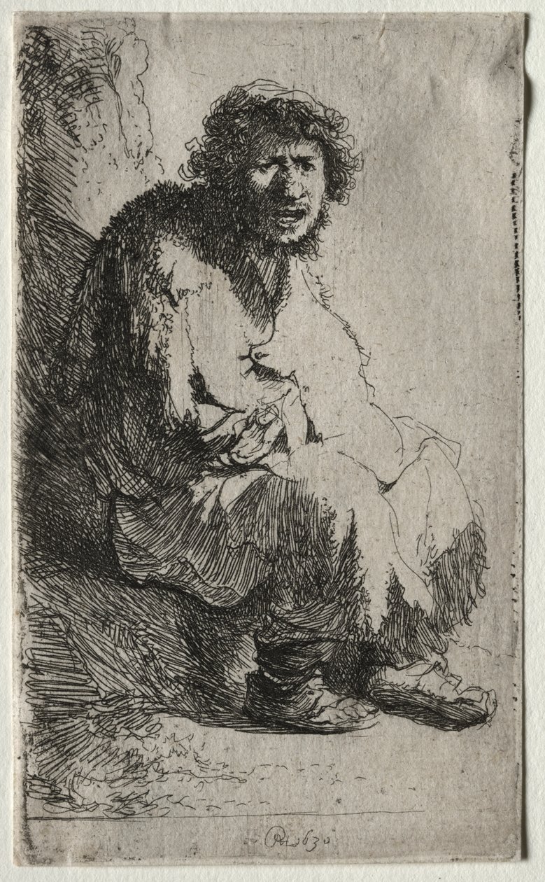 Bedelaar Zittend op een Oever door Rembrandt van Rijn