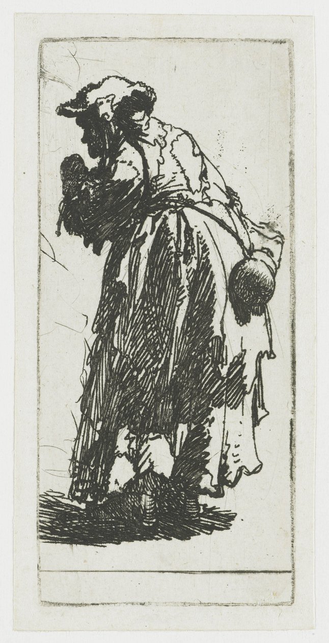 Bedelaarster met een kalebas door Rembrandt van Rijn