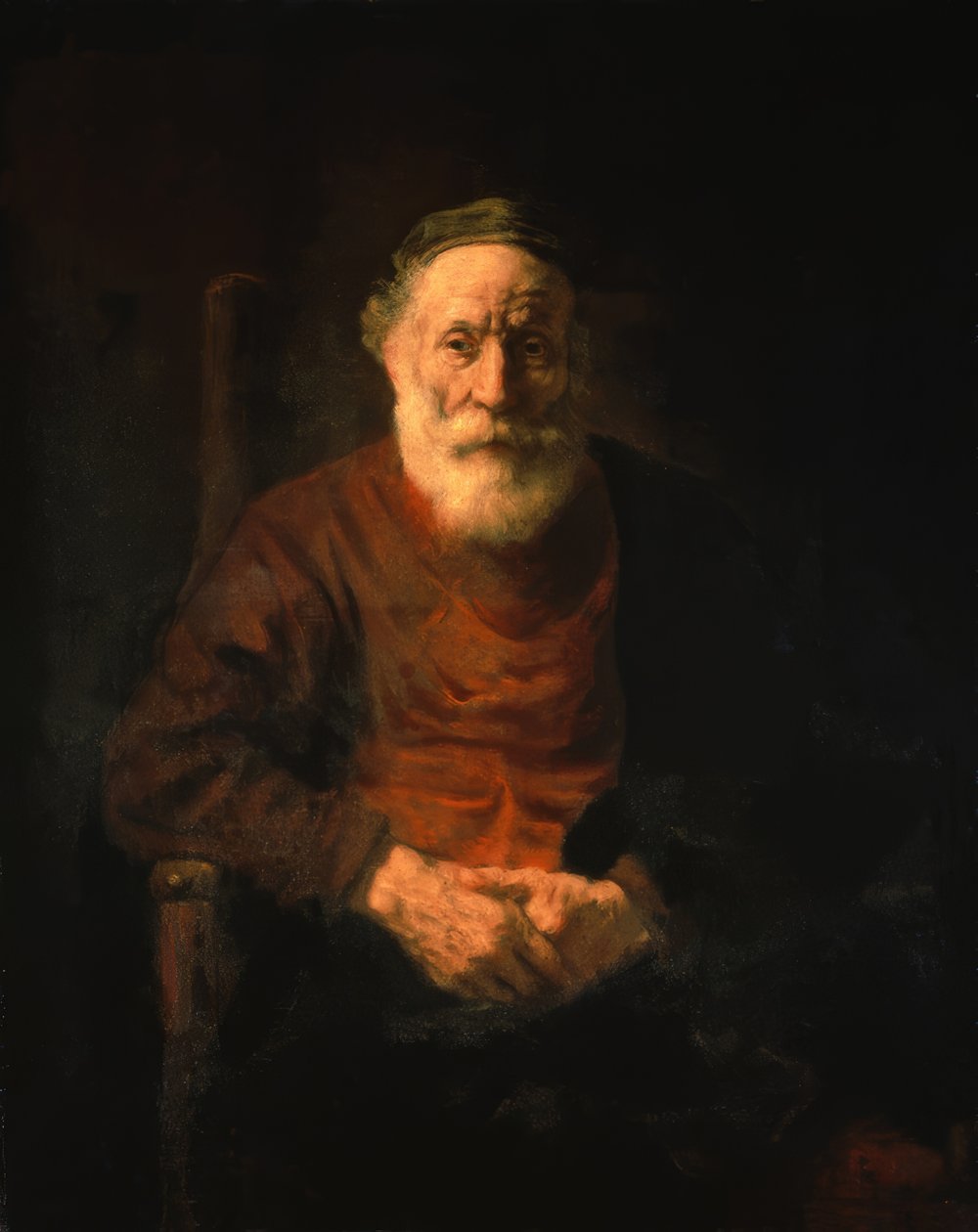 Portret van een oude man in rood gewaad door Rembrandt van Rijn