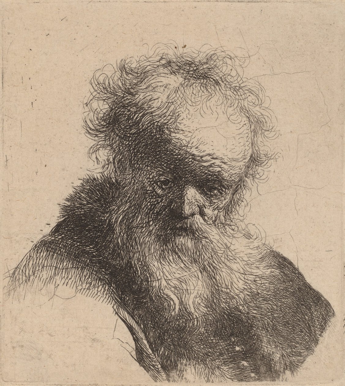 Buste van een Oude Man met Lange Baard en Witte Mouw, ca. 1630 door Rembrandt van Rijn