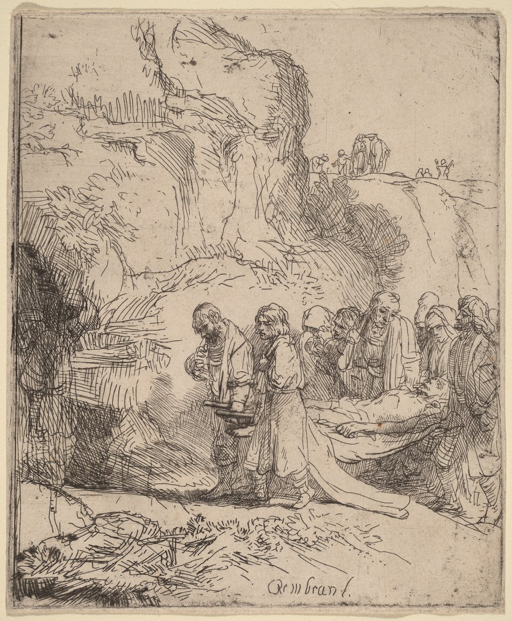 Christus wordt naar het graf gedragen door Rembrandt van Rijn