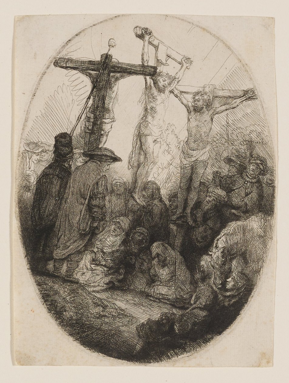 De gekruisigde Christus tussen twee dieven door Rembrandt van Rijn
