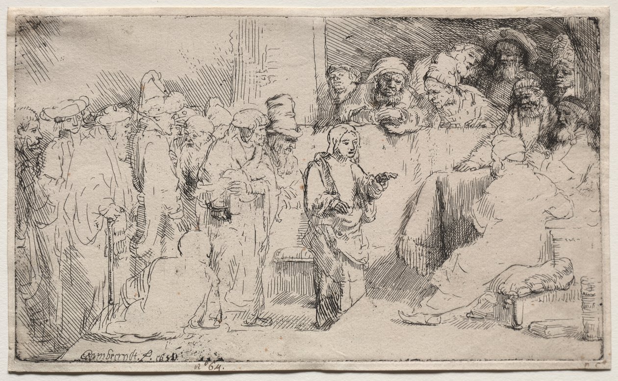 Christus in Gesprek met de Doktoren: Een Schets door Rembrandt van Rijn