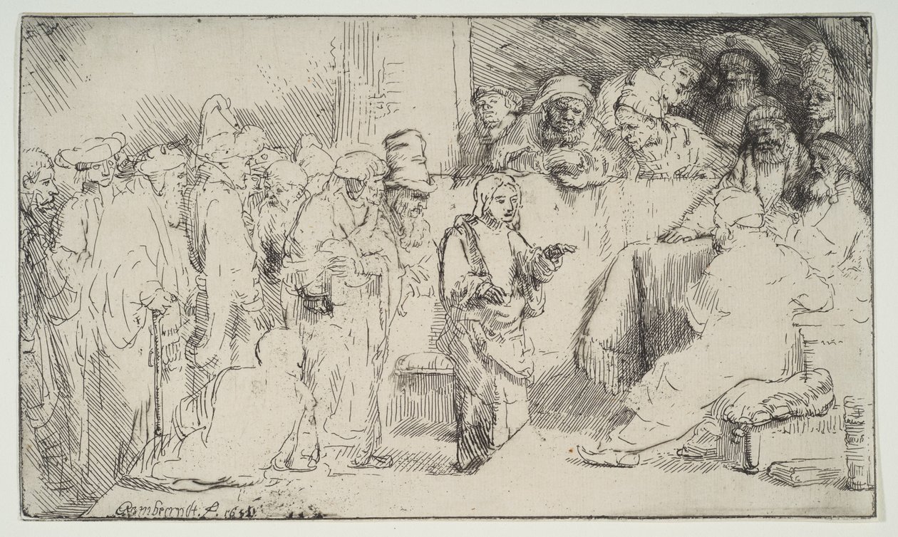 Christus in Dispuut met de Doktoren, een schets door Rembrandt van Rijn
