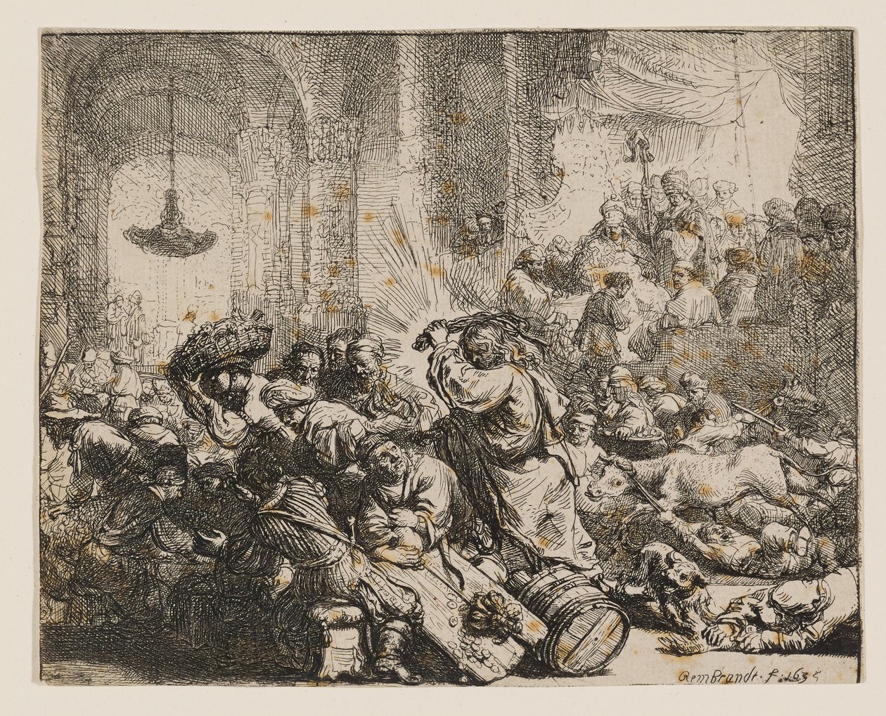 Christus verdrijft de geldwisselaars uit de tempel door Rembrandt van Rijn