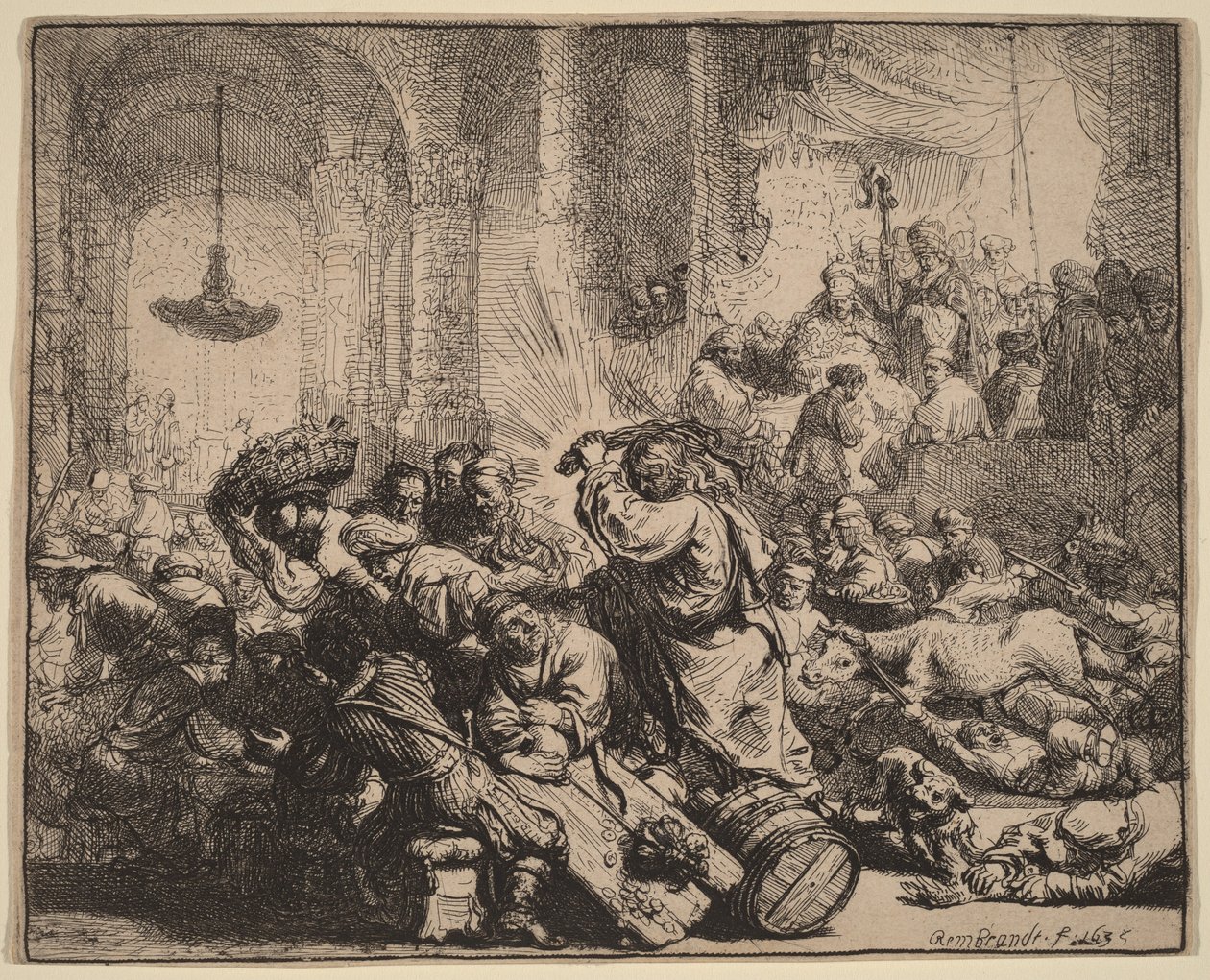 Christus verdrijft de geldwisselaars uit de tempel door Rembrandt van Rijn