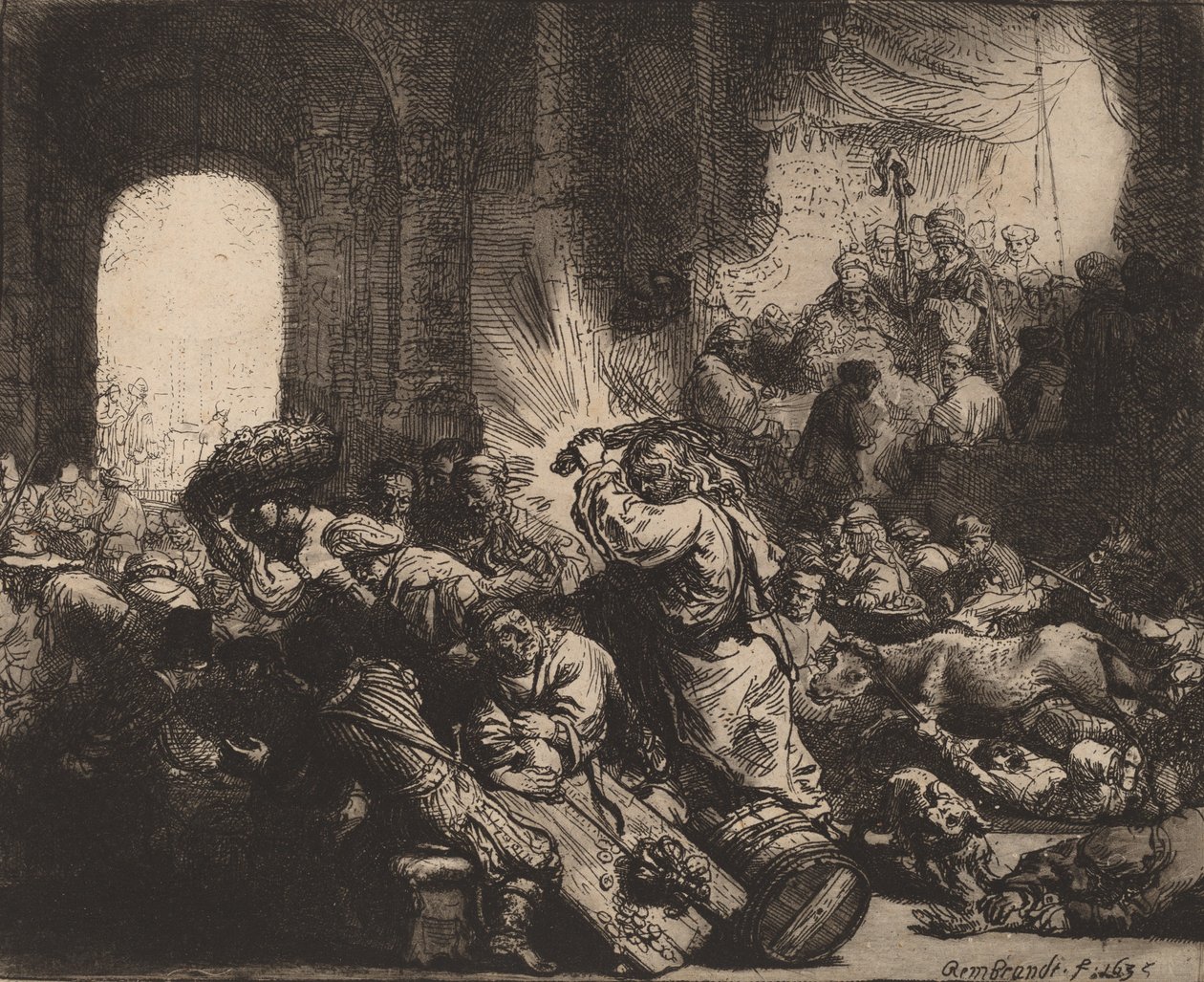 Christus verdrijft de geldwisselaars uit de tempel, 1635 door Rembrandt van Rijn