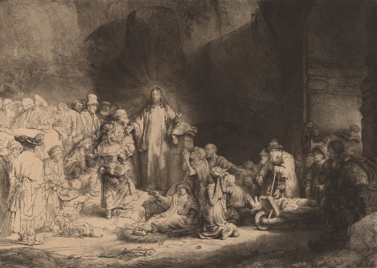 Christus Prediking De Honderd Guilder Print door Rembrandt van Rijn