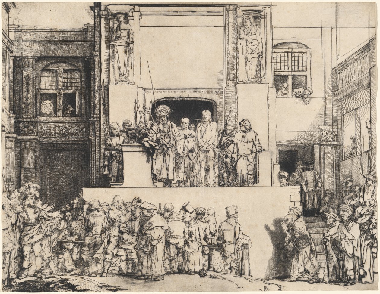 Christus gepresenteerd aan het volk: Oblong plaat door Rembrandt van Rijn