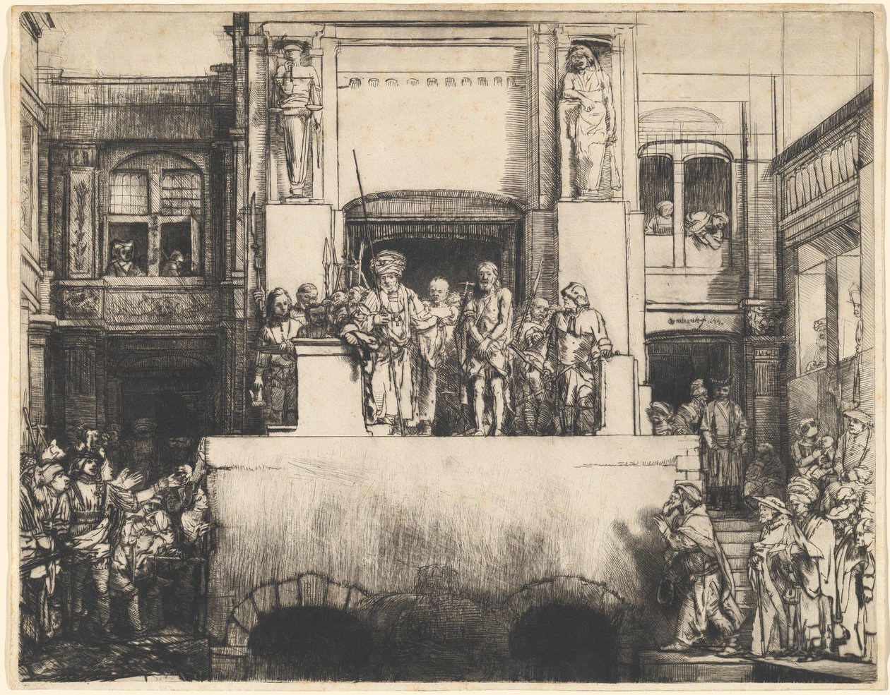 Christus gepresenteerd aan het volk: Oblong plaat door Rembrandt van Rijn