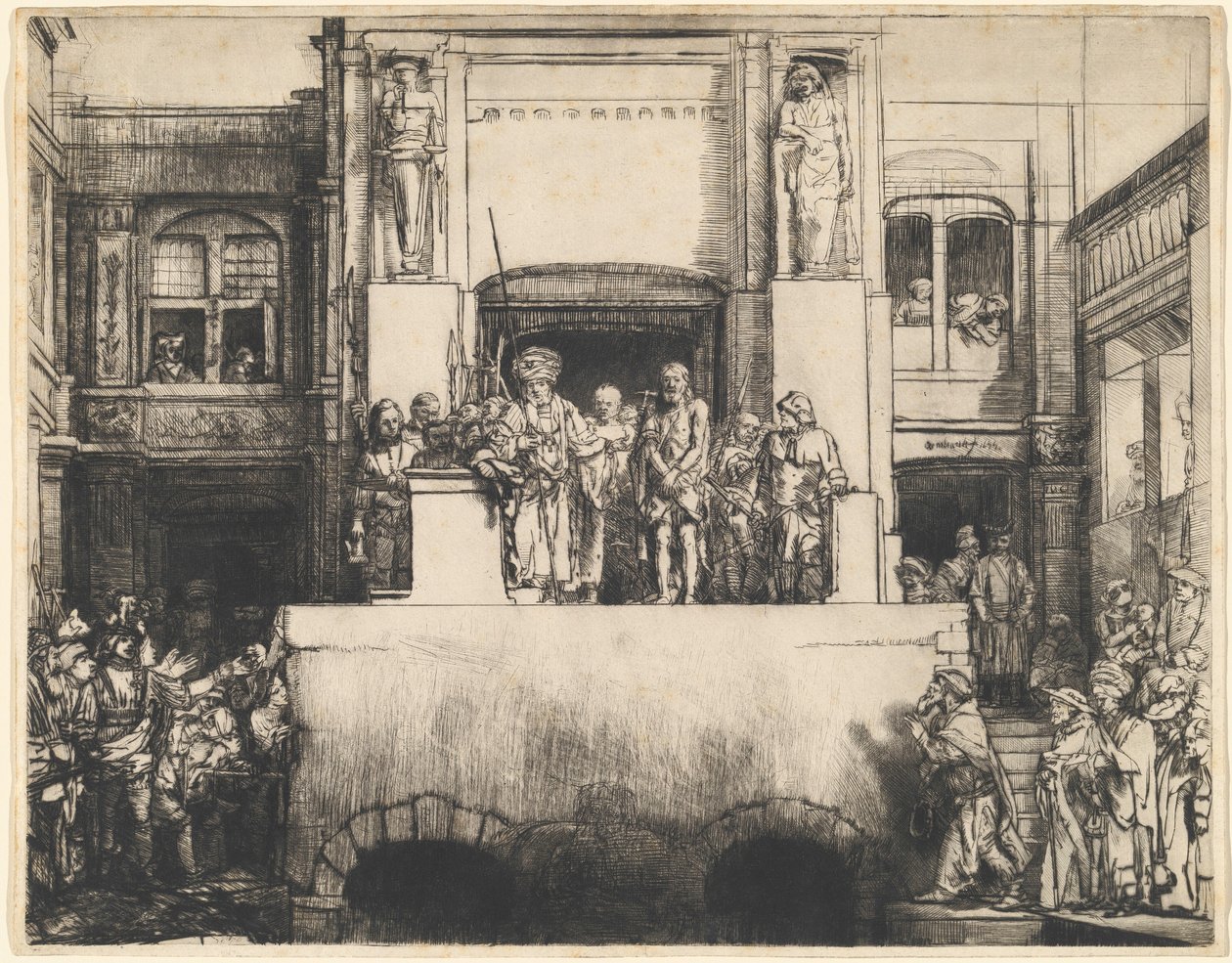 Christus wordt aan het volk gepresenteerd: langwerpig bord door Rembrandt van Rijn