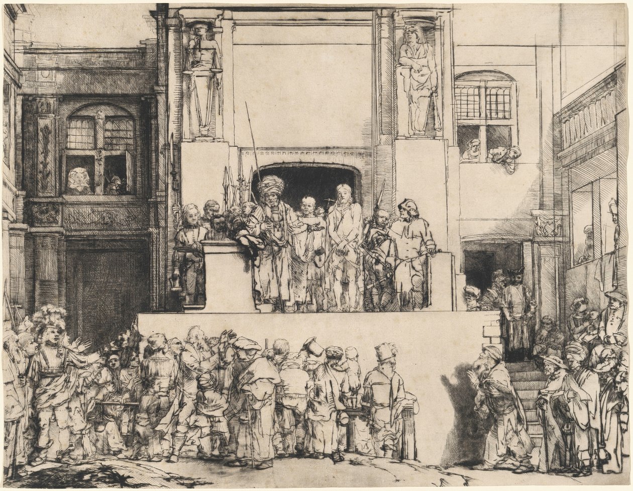 Christus wordt aan het volk gepresenteerd: langwerpig bord door Rembrandt van Rijn