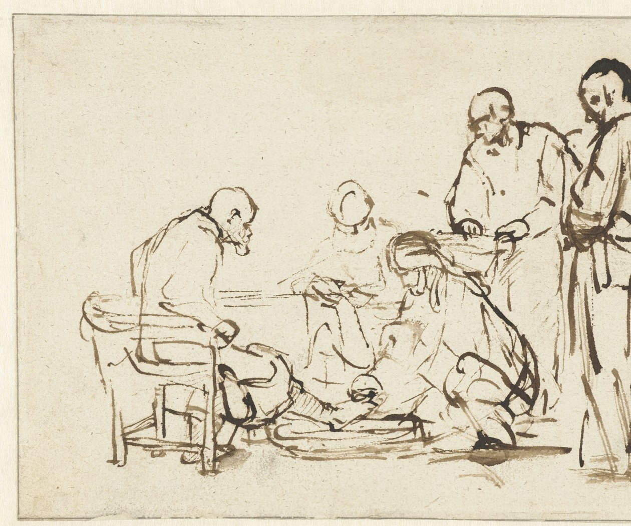 Christus wast de voeten van de discipelen door Rembrandt van Rijn