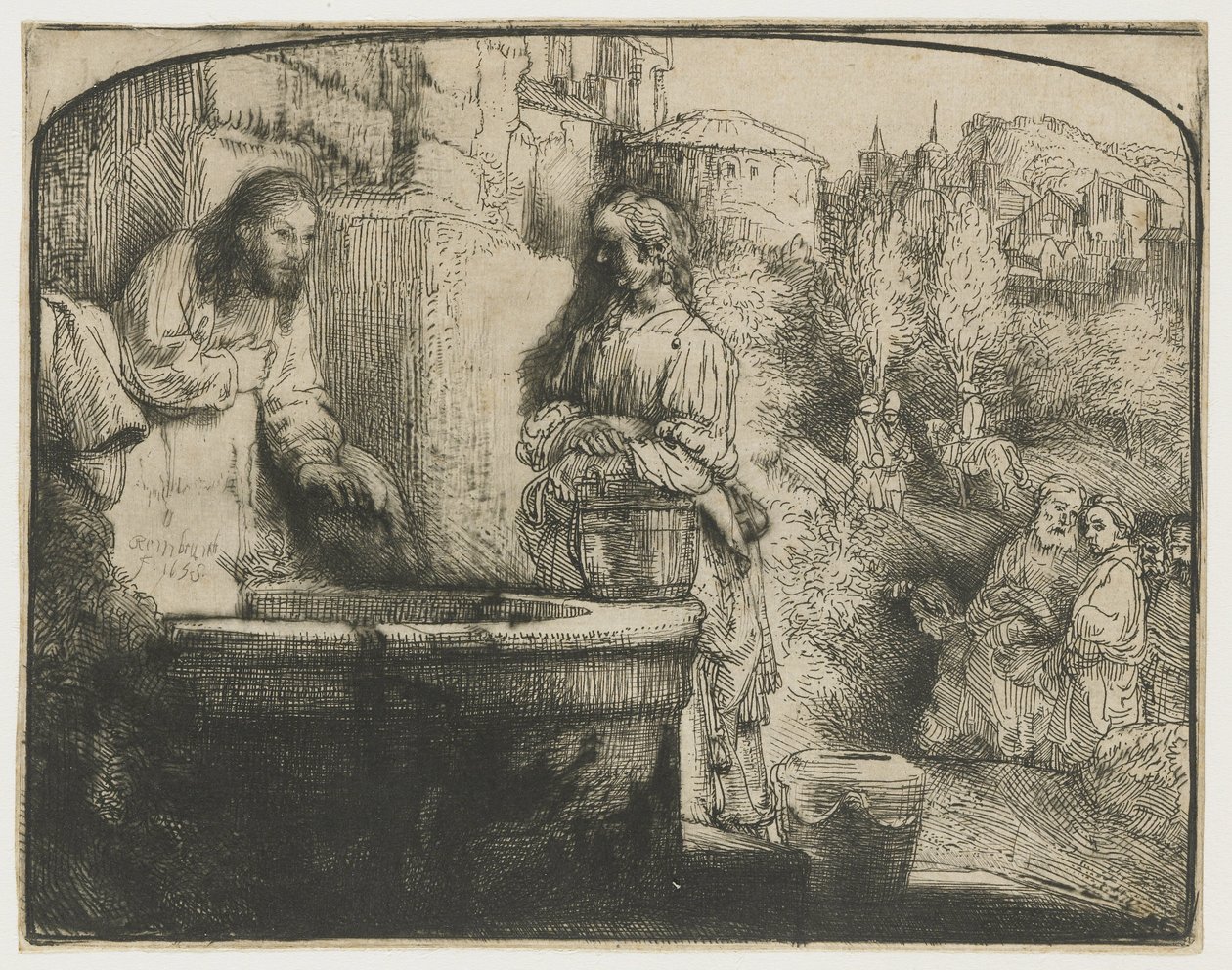 Christus en de vrouw van Samaria door Rembrandt van Rijn