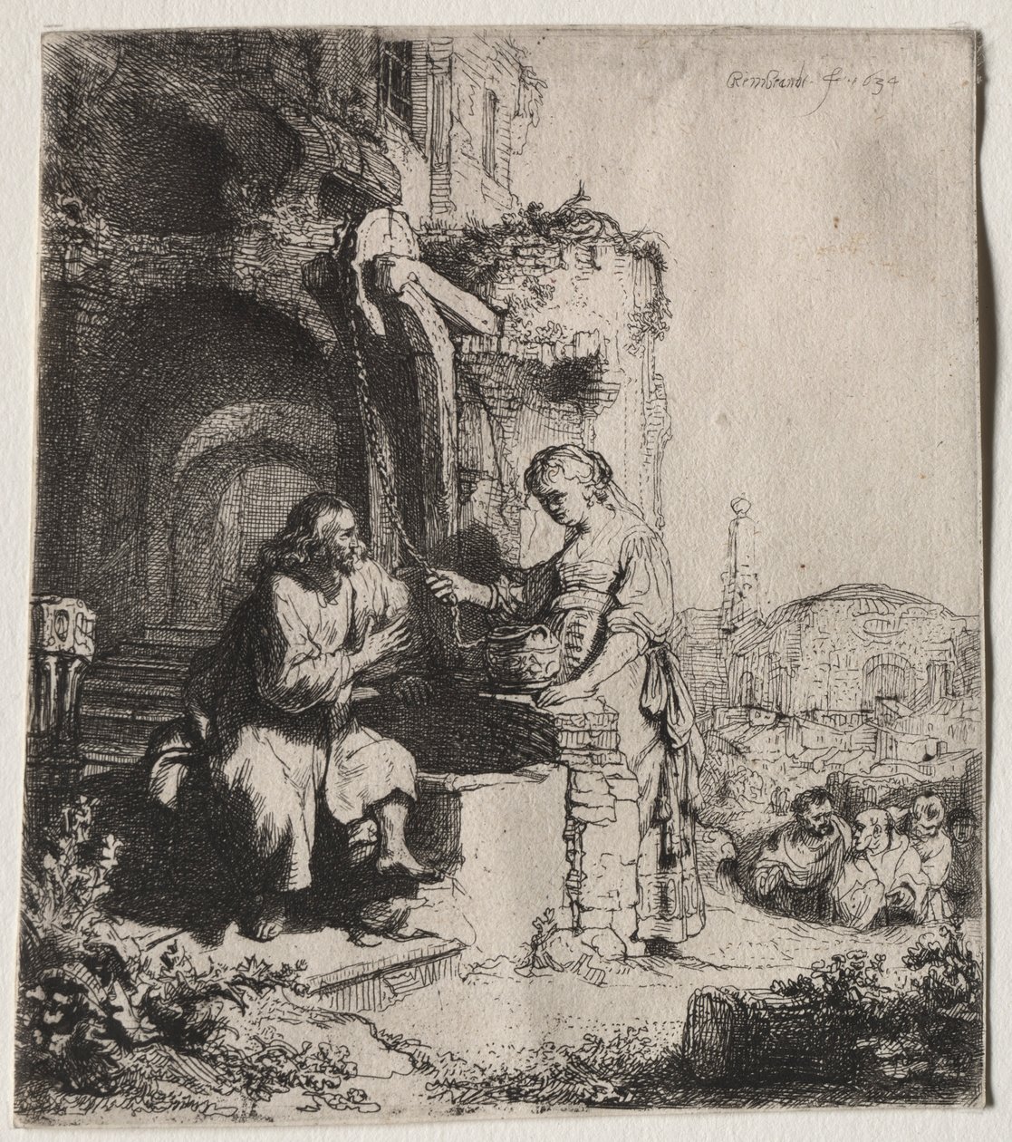 Christus en de Vrouw van Samaria Tussen Ruïnes, 1634 door Rembrandt van Rijn