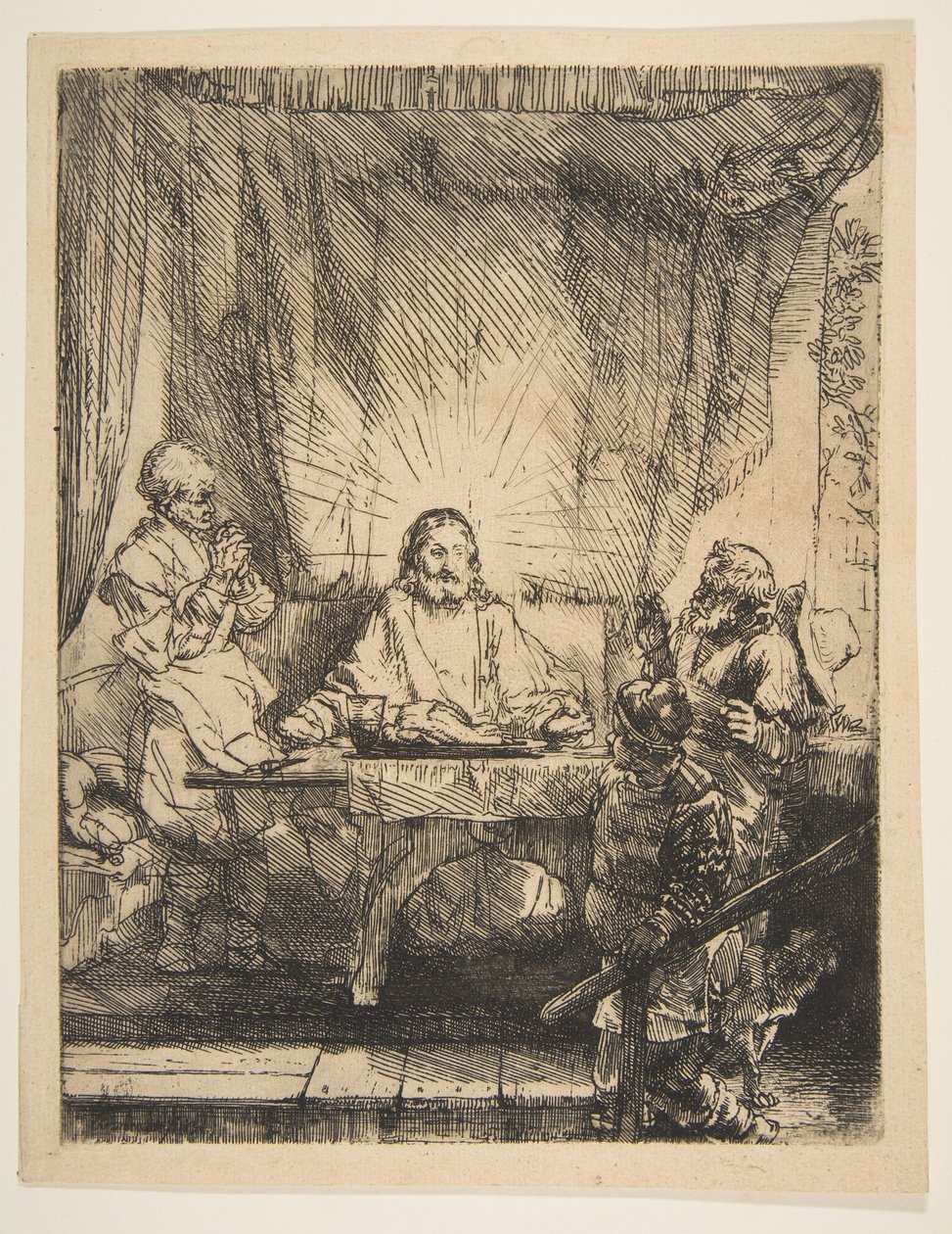 Christus in Emmaus: De Grotere Plaat door Rembrandt van Rijn