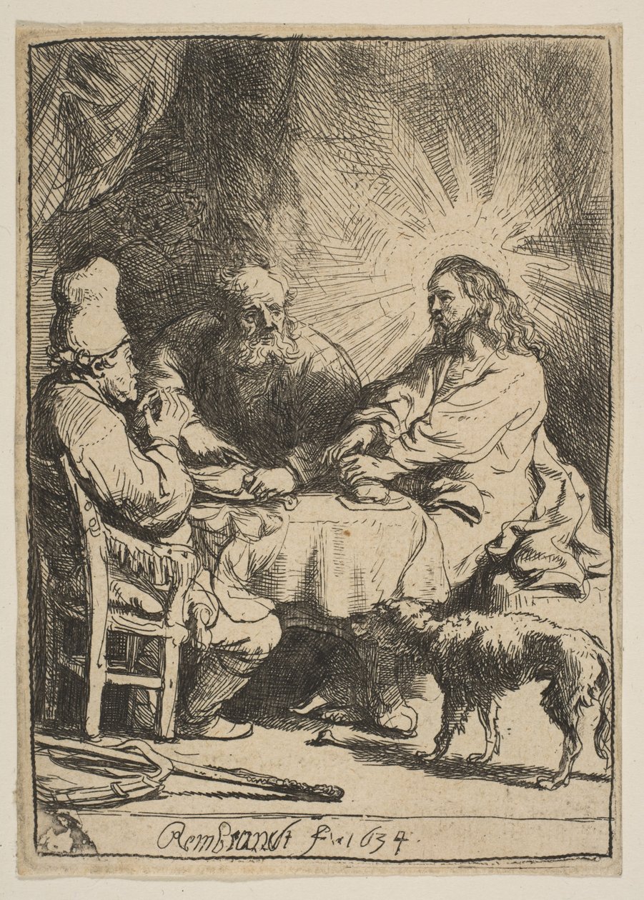 Christus in Emmaus: De Kleinere Plaat, 1634 door Rembrandt van Rijn
