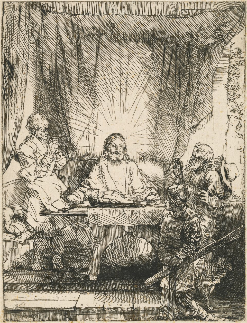 Christus in Emmaüs: de grotere plaat door Rembrandt van Rijn