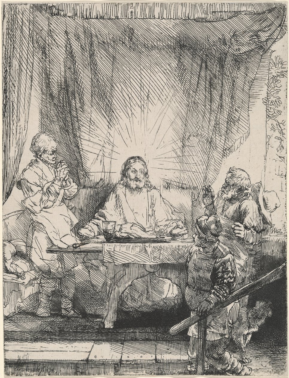 Christus in Emmaüs: de grotere plaat door Rembrandt van Rijn