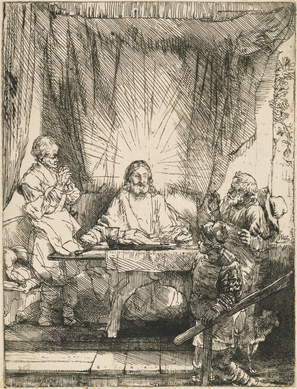 Christus in Emmaüs: de grotere afbeelding door Rembrandt van Rijn