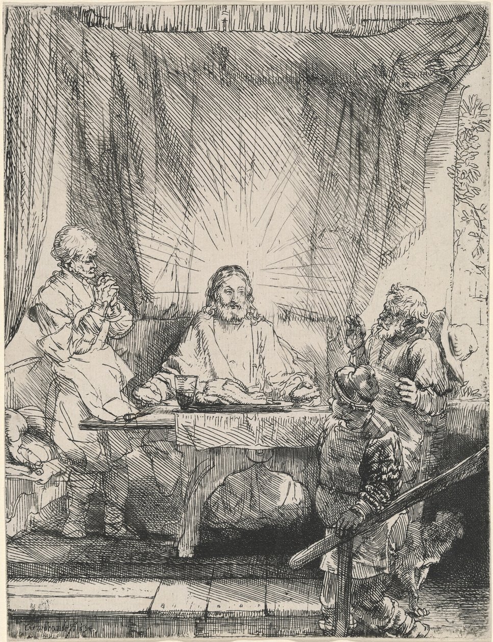 Christus in Emmaüs: de grotere afbeelding door Rembrandt van Rijn
