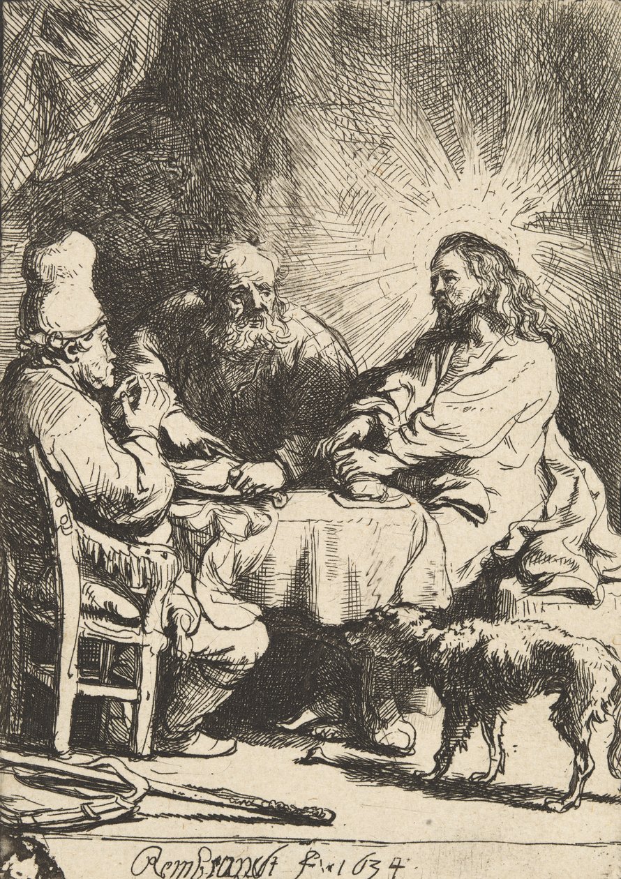 Christus in Emmaüs: de kleinere plaat, 1634 door Rembrandt van Rijn