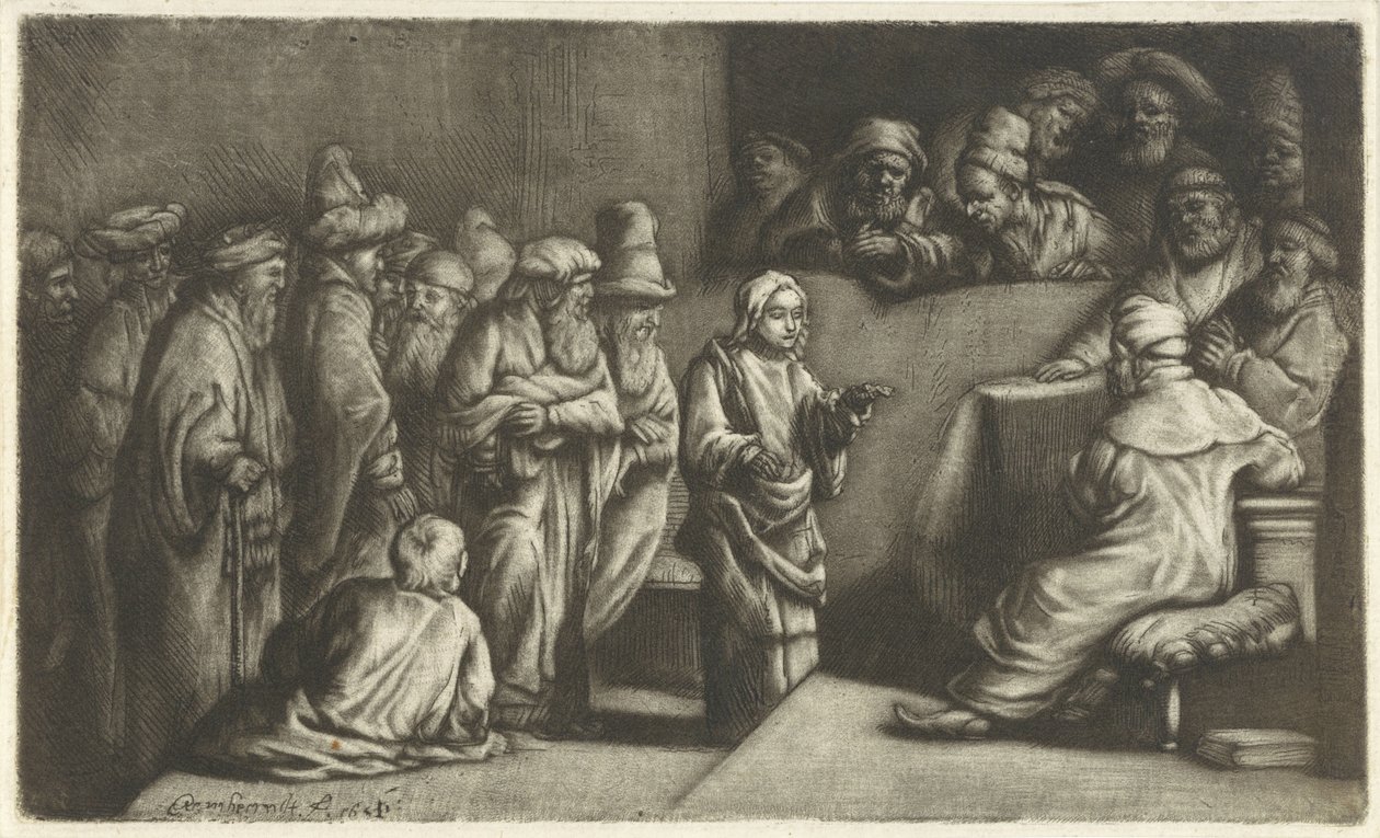 Christus in discussie met de dokters: een schets door Rembrandt van Rijn