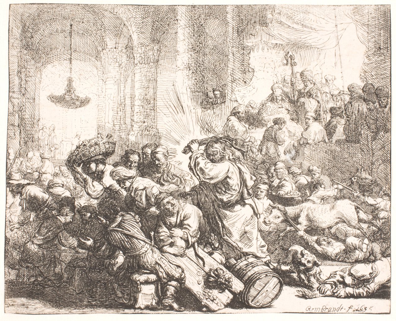 Christus verdrijft de geldwisselaars uit de tempel door Rembrandt van Rijn