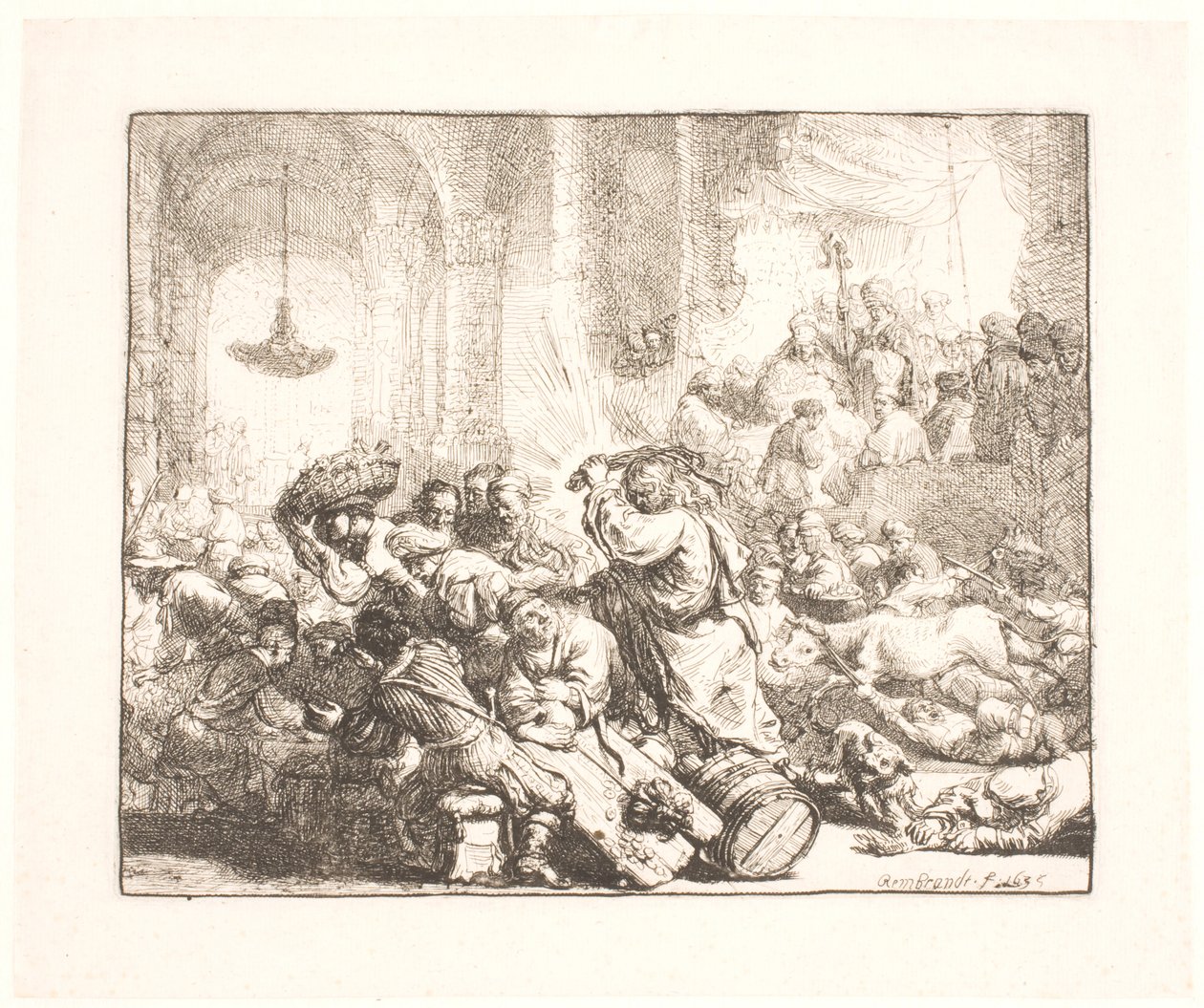 Christus verdrijft de geldwisselaars uit de tempel door Rembrandt van Rijn