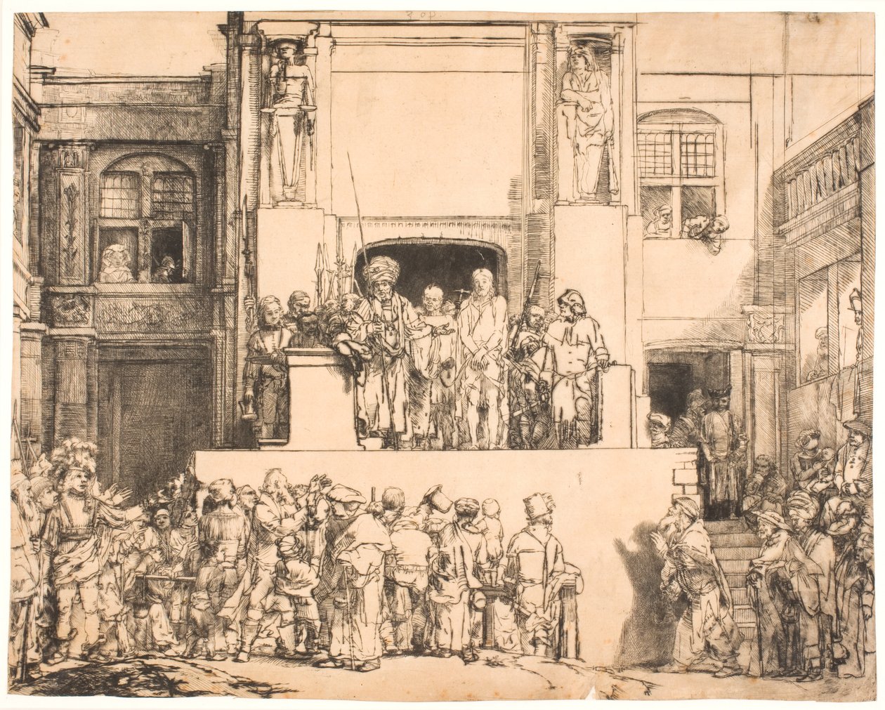 Christus gepresenteerd aan het volk: grote liggende plaat door Rembrandt van Rijn