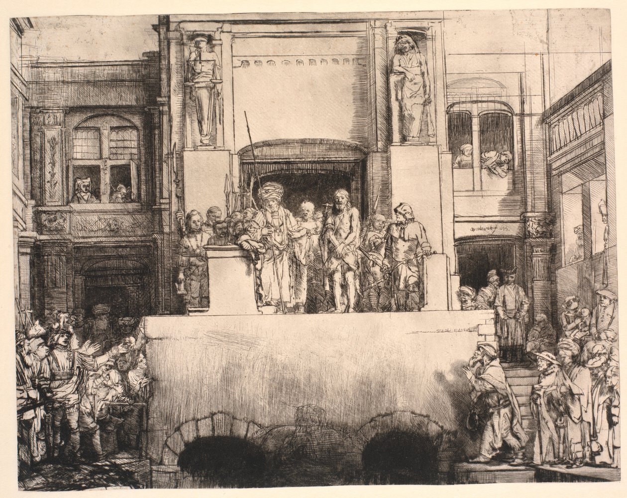 Christus gepresenteerd aan het volk: grote langwerpige plaat door Rembrandt van Rijn