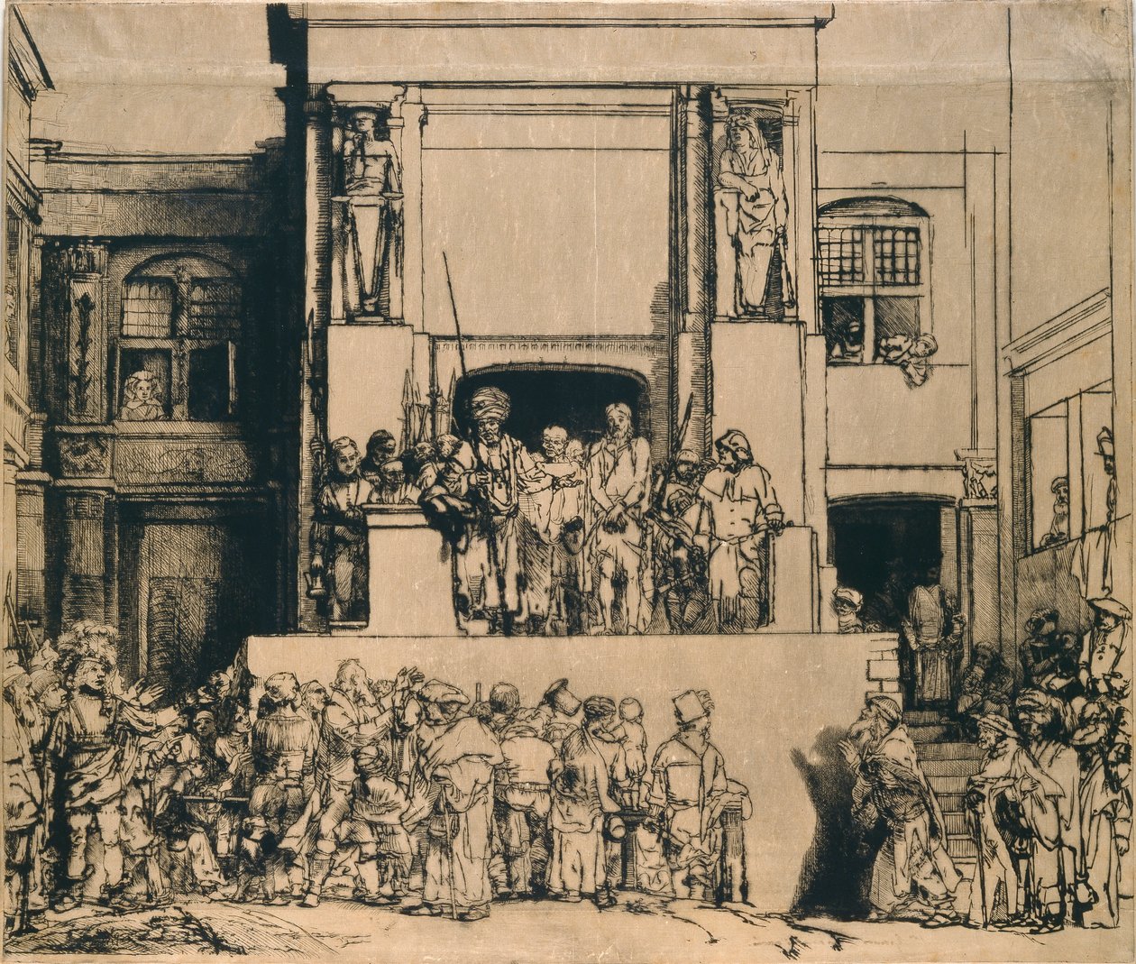 Christus gepresenteerd aan het volk: langwerpige plaat door Rembrandt van Rijn