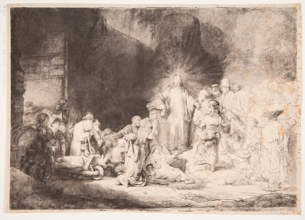 Christus, omringd door zieken, terwijl hij kleine kinderen ontvangt (de „Honderdguldenprent”) door Rembrandt van Rijn