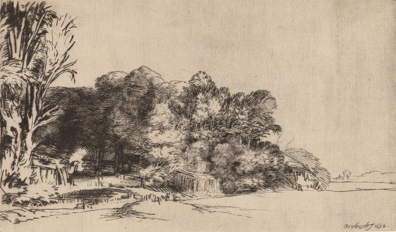 Boomgroep met een Uitzicht door Rembrandt van Rijn