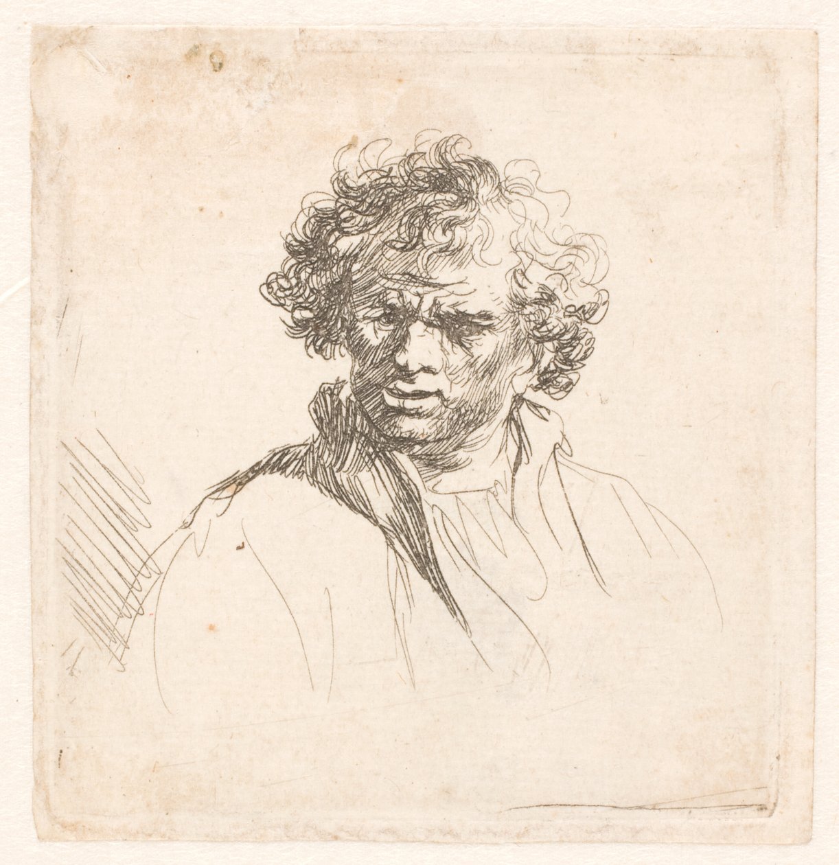 Krullenkop met een scheve mond door Rembrandt van Rijn
