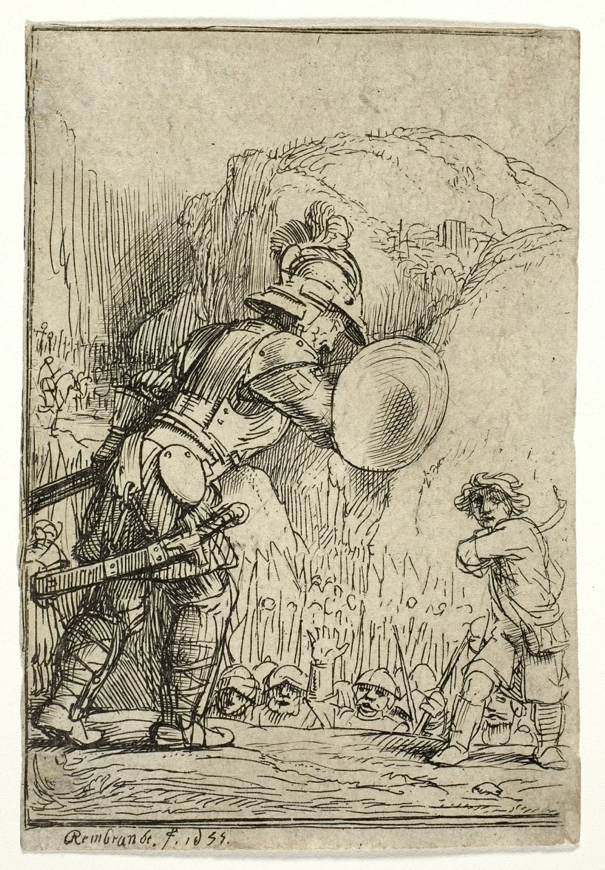 David en Goliath door Rembrandt van Rijn