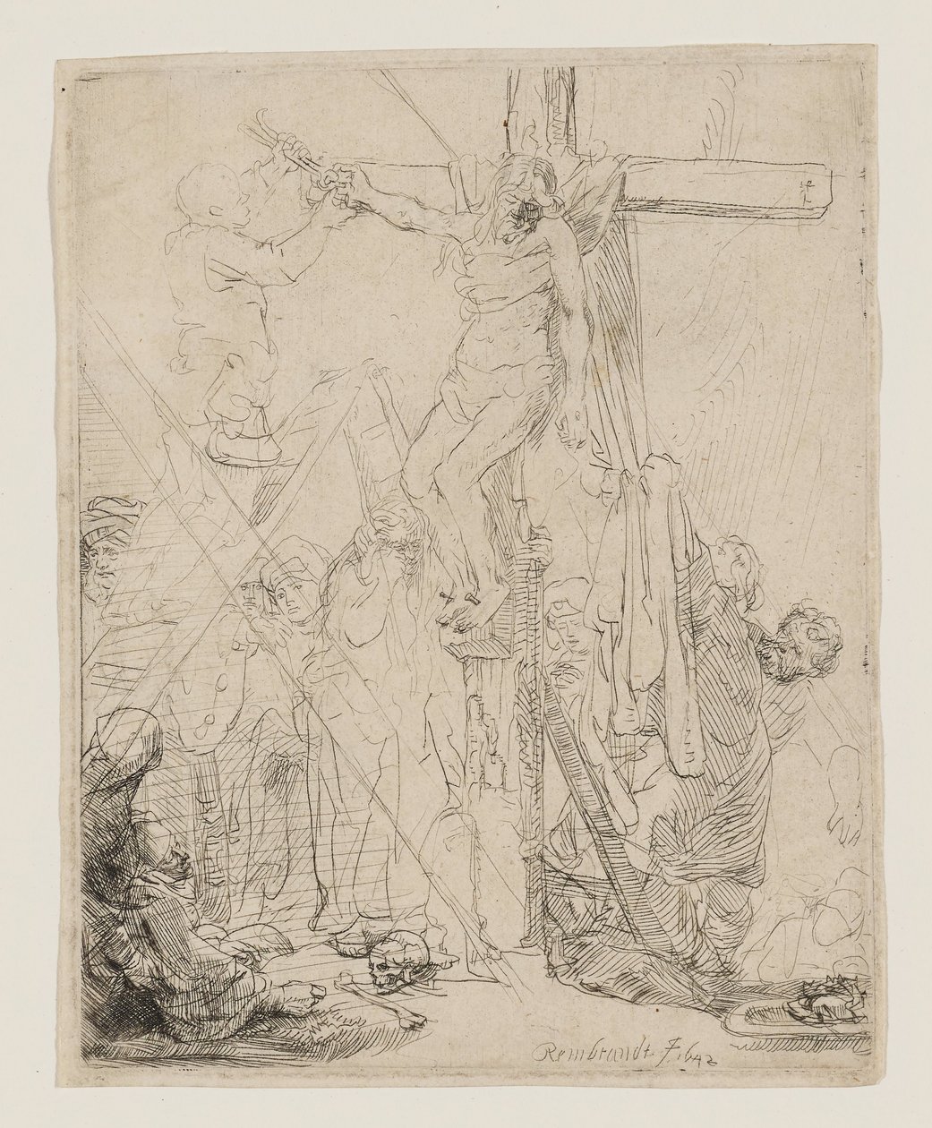 De afneming van het kruis, een schets door Rembrandt van Rijn
