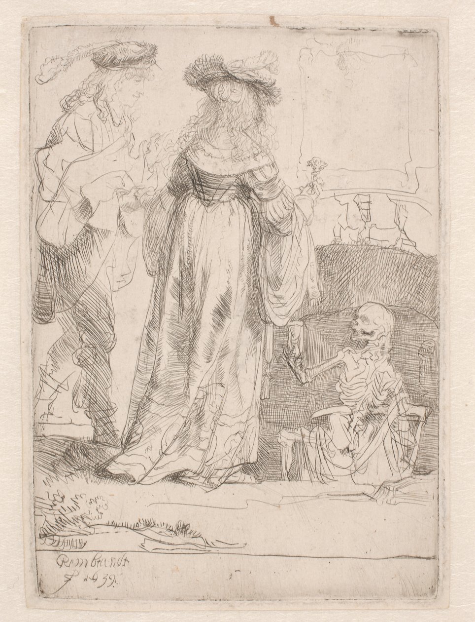 Het jonge paar en de dood door Rembrandt van Rijn