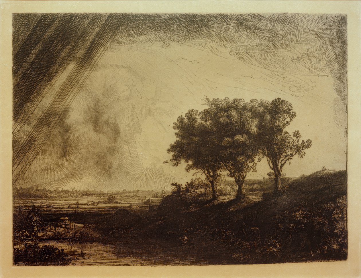 Het landschap met de drie bomen door Rembrandt van Rijn