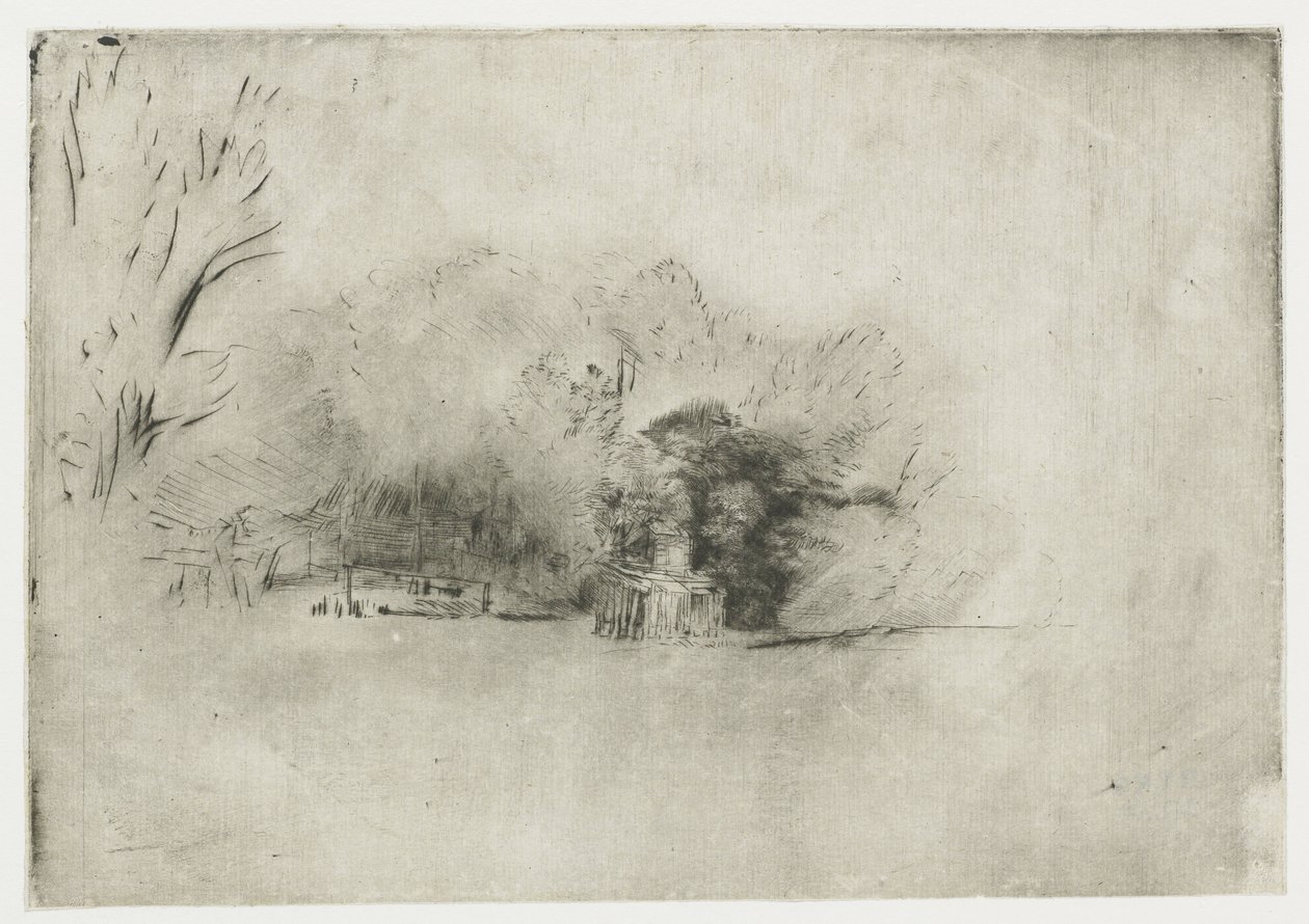 Boerderij tussen bomen door Rembrandt van Rijn