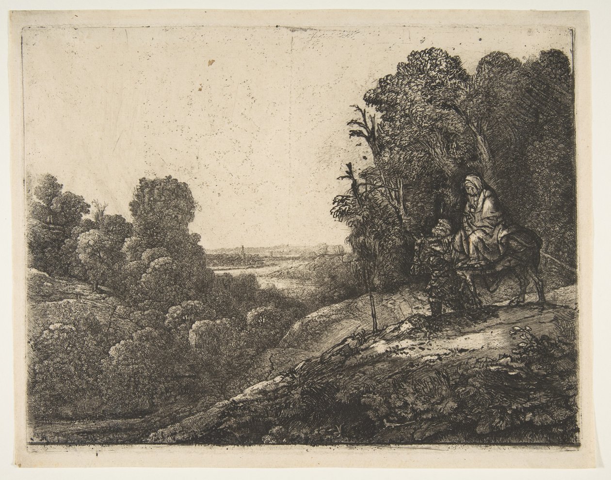 Vlucht naar Egypte: Aangepast van Tobias en de Engel door Hercules Segers door Rembrandt van Rijn