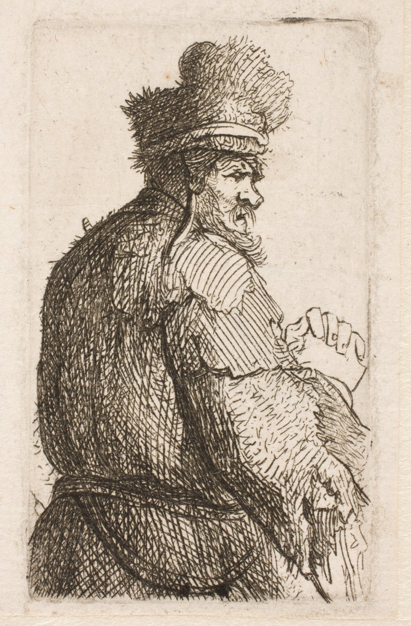 Oude man van achteren gezien door Rembrandt van Rijn