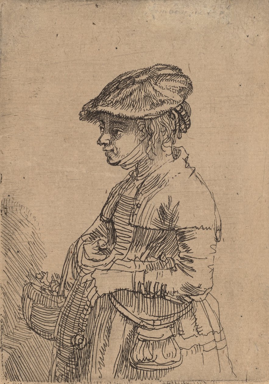 Meisje met een mand door Rembrandt van Rijn