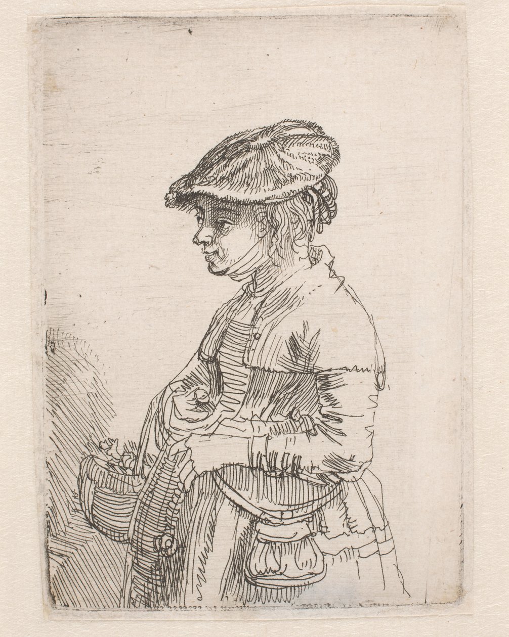 Meisje met een mandje door Rembrandt van Rijn