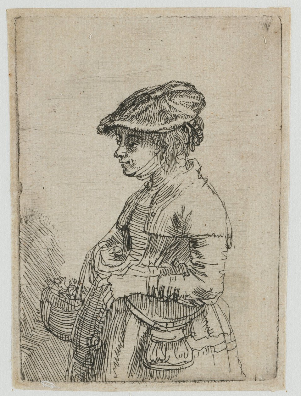 Meisje met een mandje door Rembrandt van Rijn