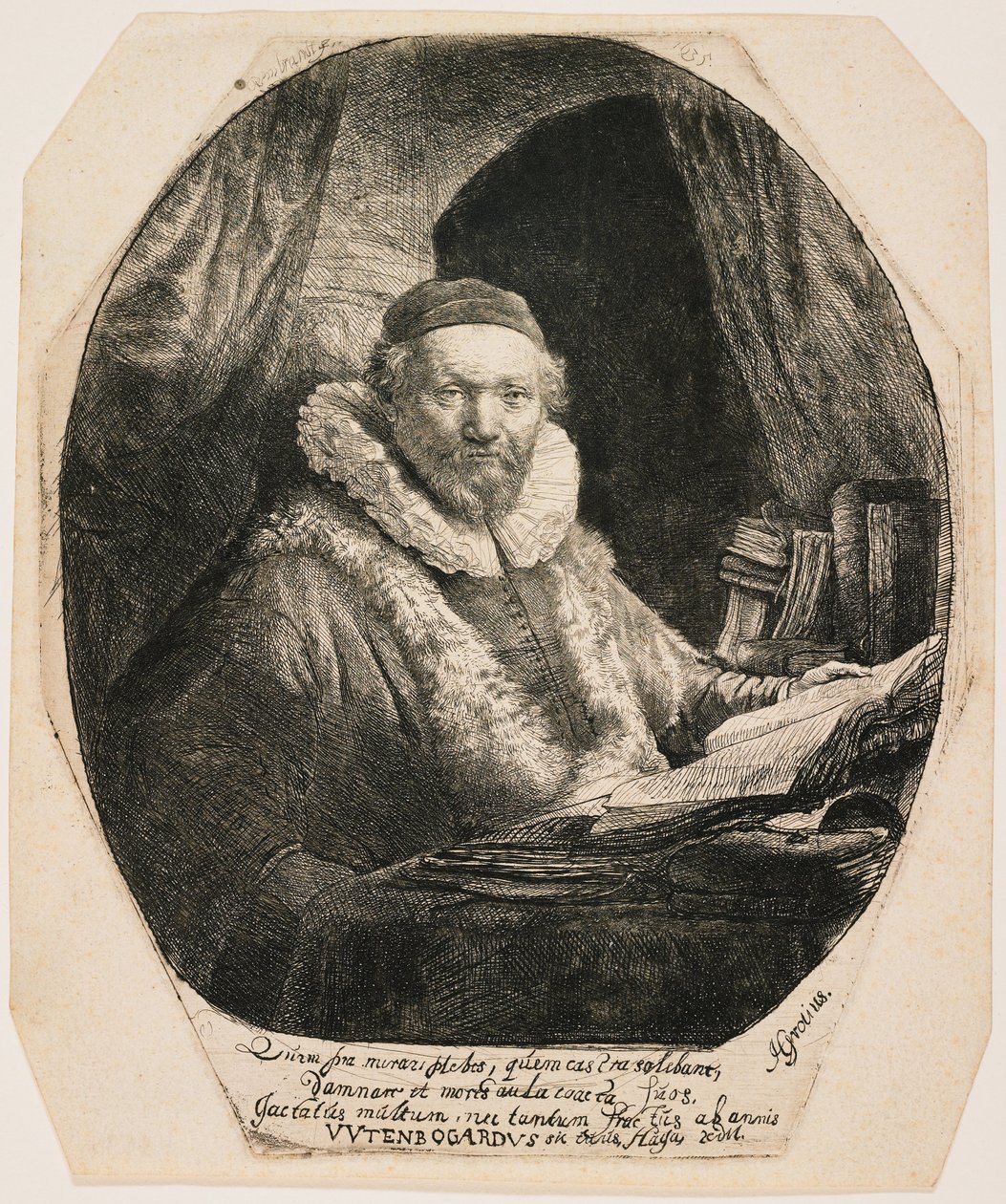 Jan Uytenbogaert, predikant van de Remonstranten door Rembrandt van Rijn