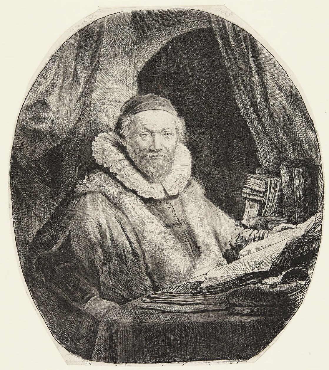 Jan Uytenbogaert, predikant van de Remonstranten door Rembrandt van Rijn