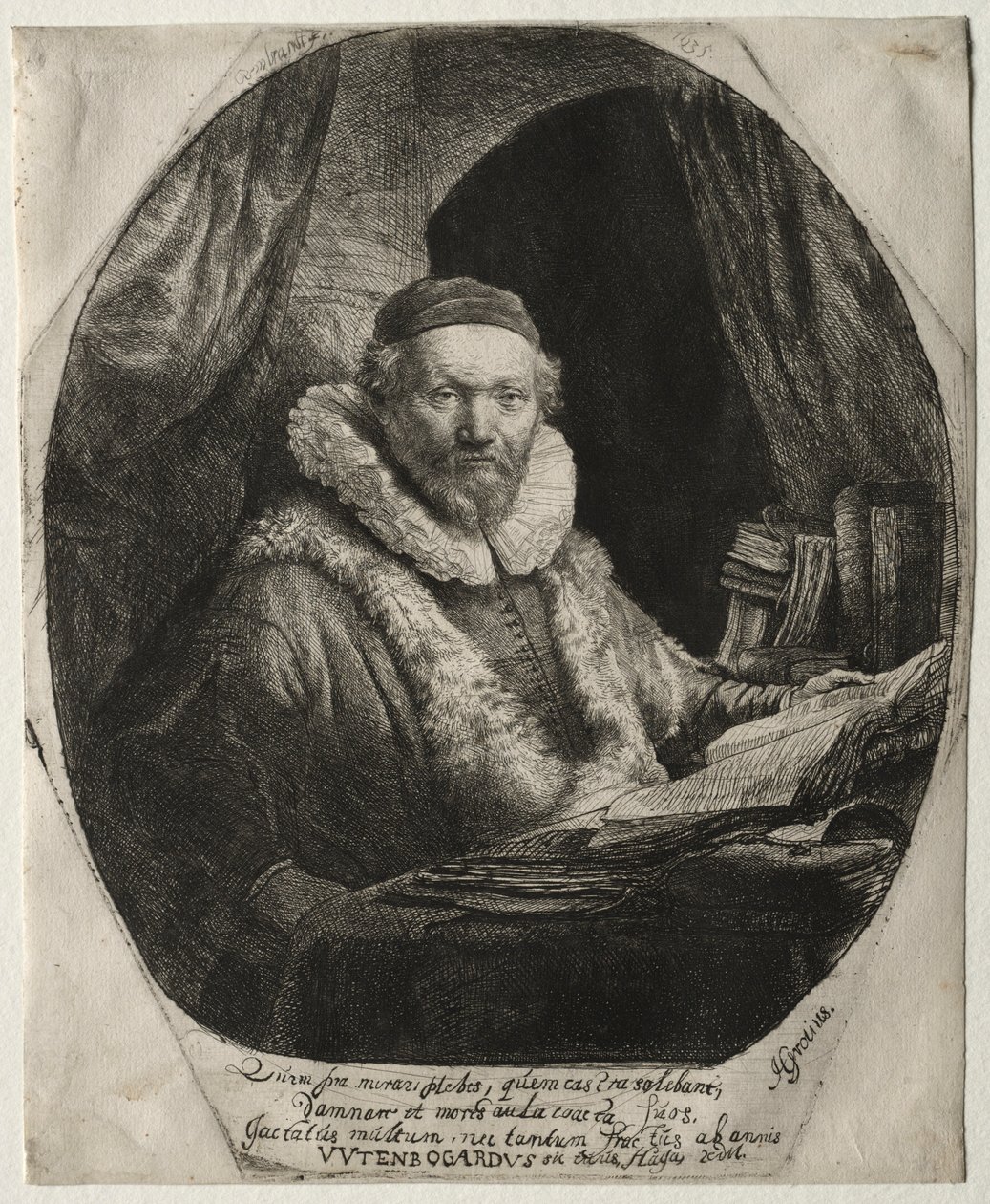 Jan Uytenbogaert, predikant van de Remonstranten door Rembrandt van Rijn
