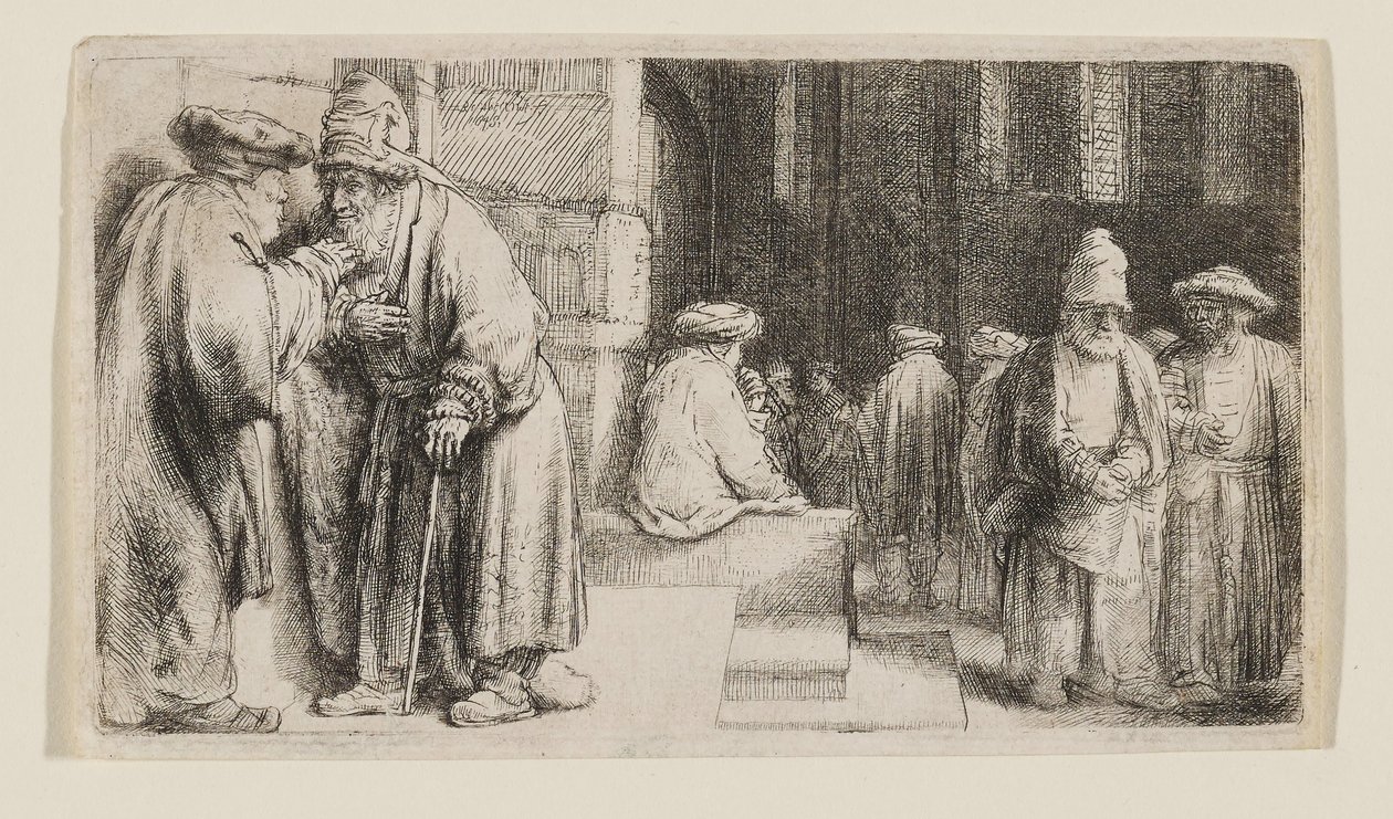 Joden in een synagoge door Rembrandt van Rijn